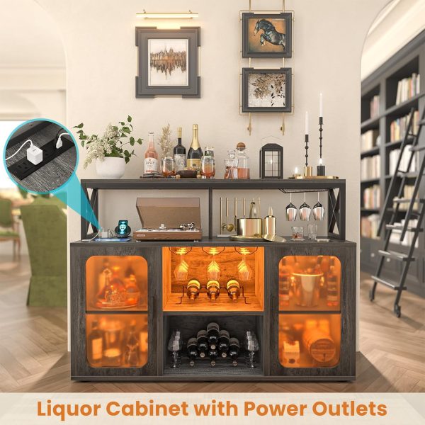 Aheaplus Bar Cabinet with Charging Station Grey Oak-2