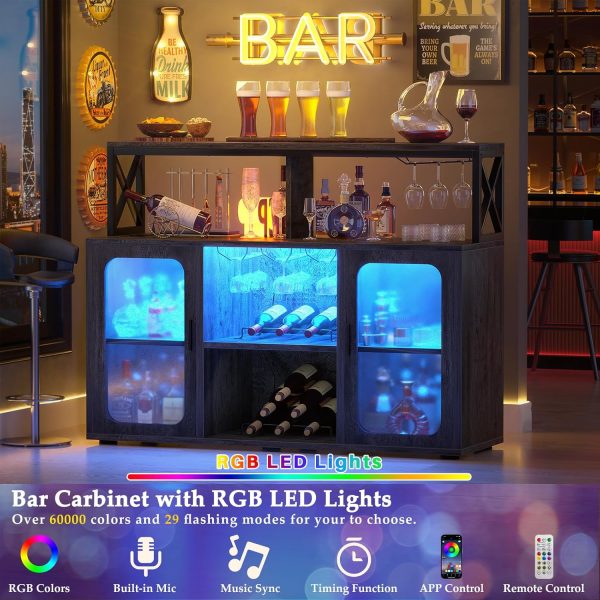 Aheaplus Bar Cabinet with Charging Station Grey Oak-4