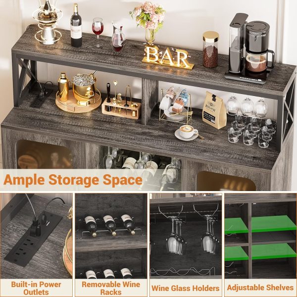 Aheaplus Bar Cabinet with Charging Station Grey Oak-3