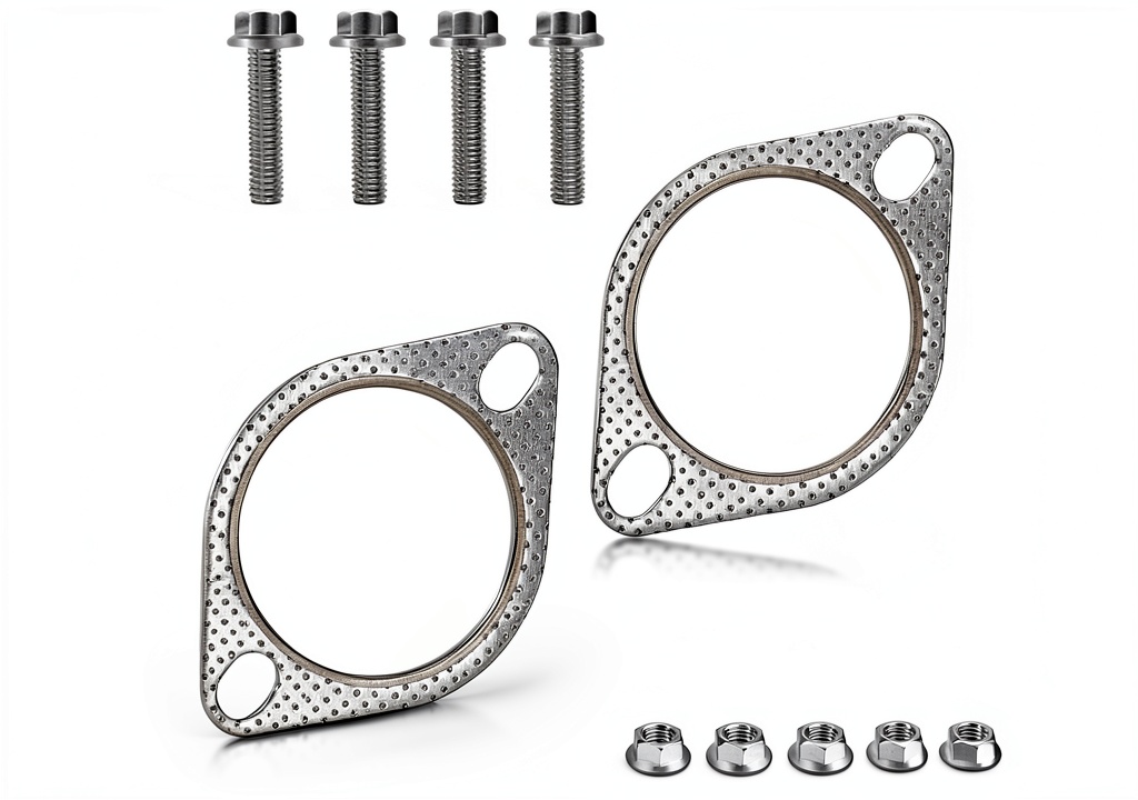 Installing IHOTDER 2.5 Inch Exhaust Gasket on a garage workbench