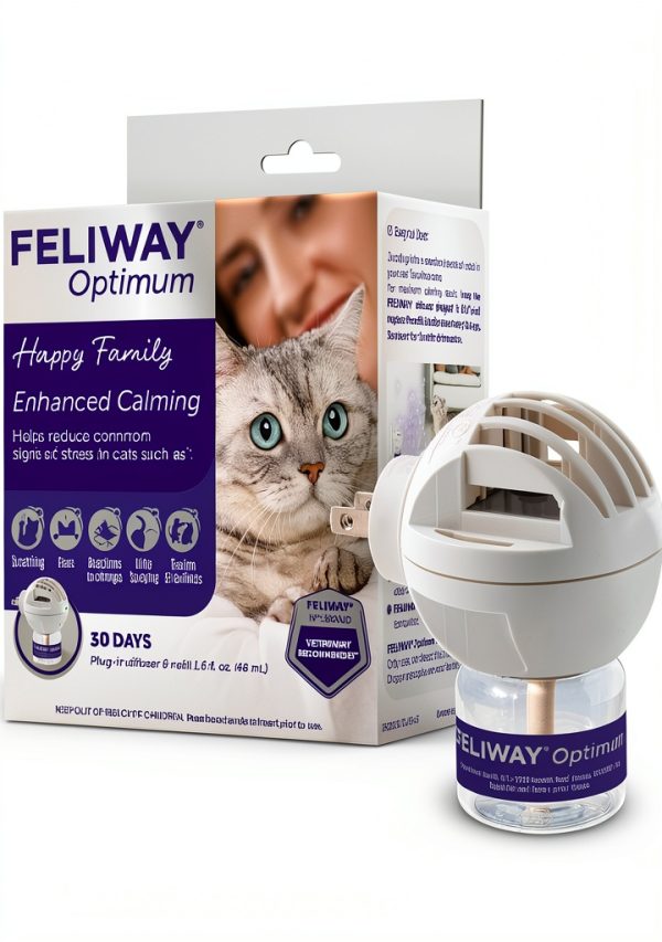 FELIWAY® Optimum 30 Day Cat Calming Plug In Pheromone Diffuser Starter Kit, 48ml - Helps Reduce Common Signs of Stress in Cats & Kittens, Enhanced Calming-0